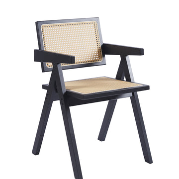 Silla Madera Rattan Recta Negra